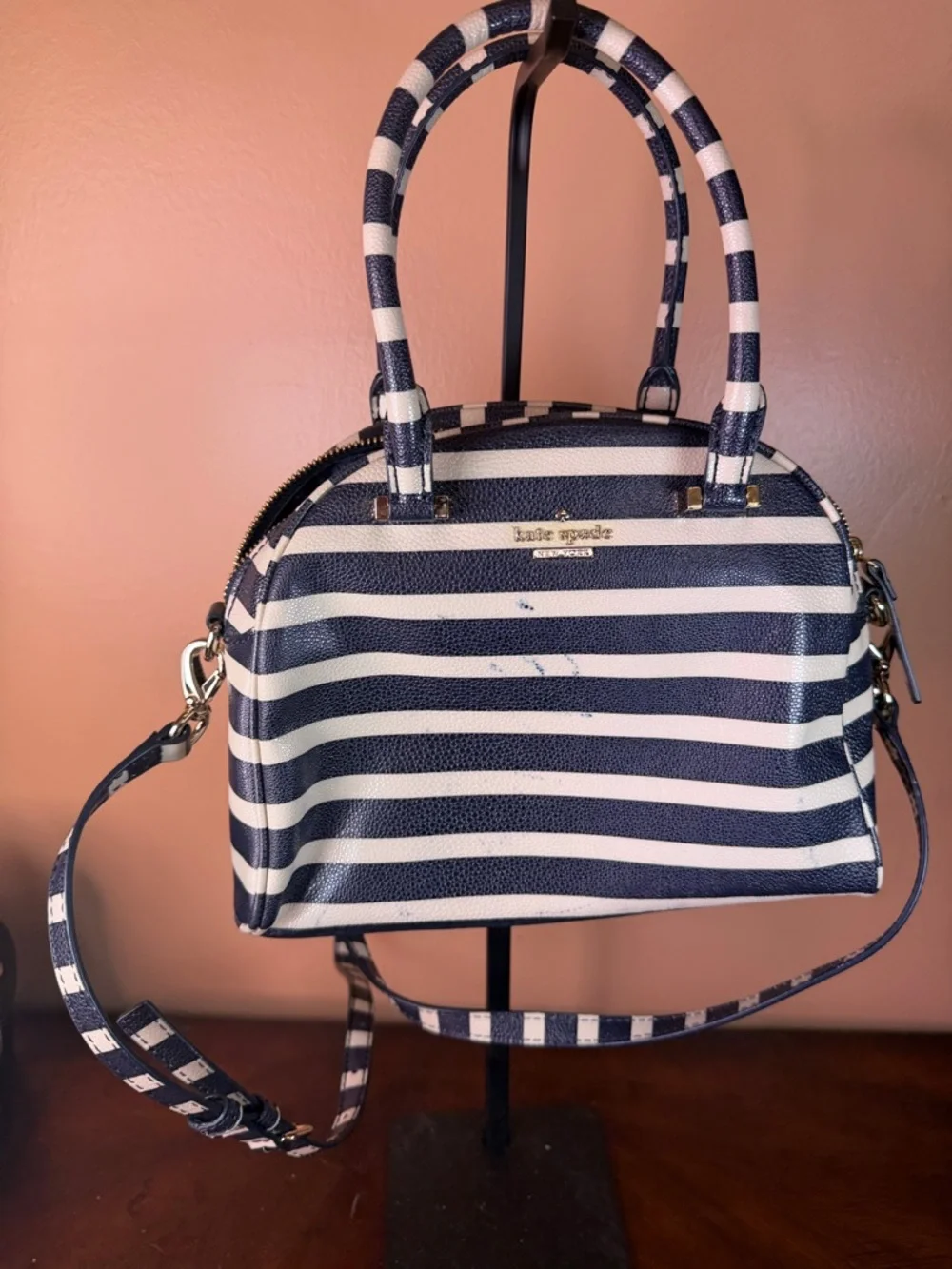 kate‎ spade Black and Cream Striped Dome Satchel